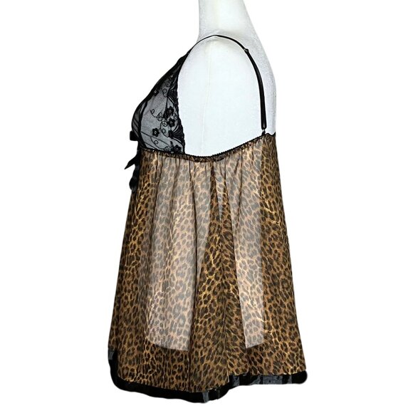 Y2K Sheer Leopard Print Babydoll Lingerie Slip Dress Sequins Bow Trashy2K Large - Picture 3 of 7